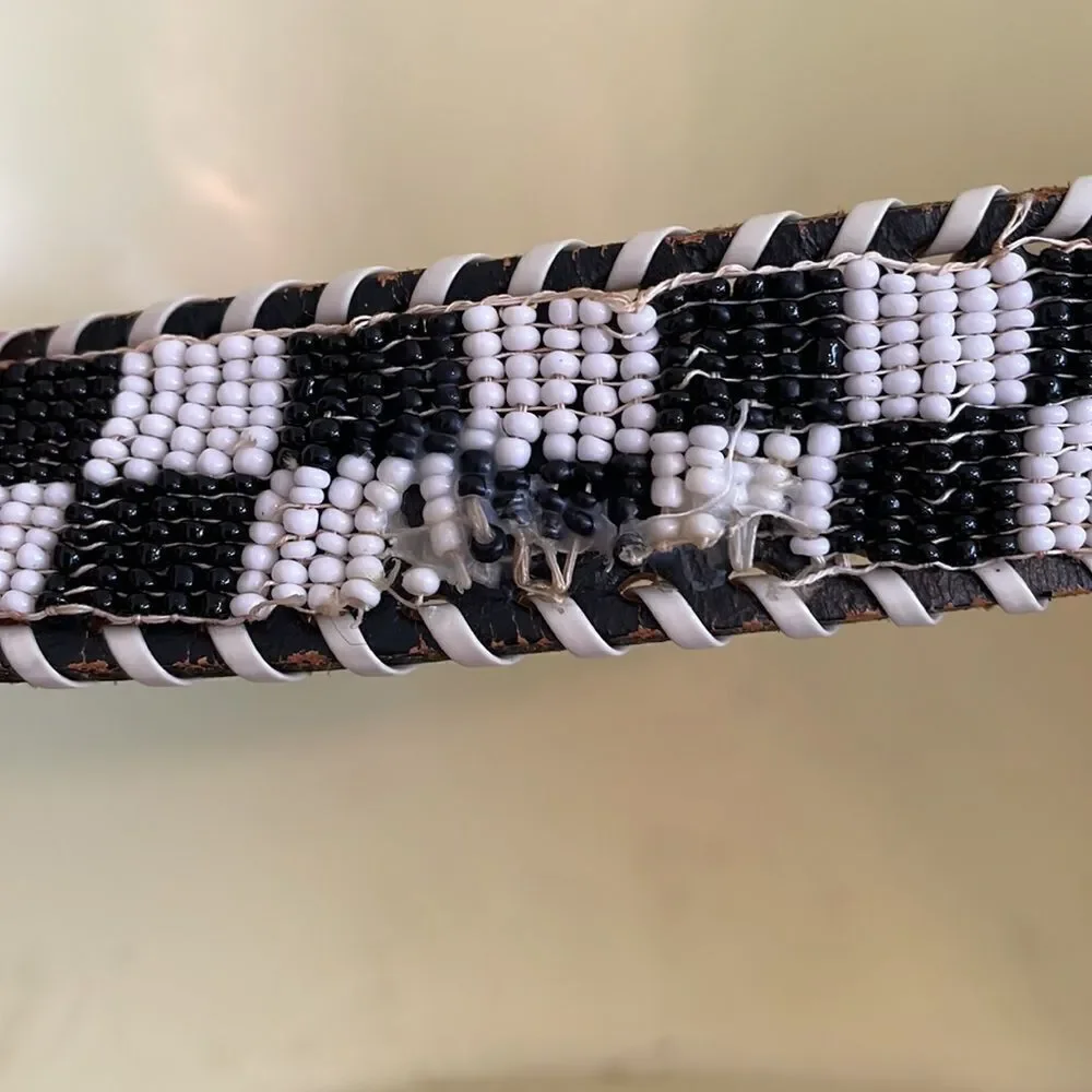Vintage 80s Esprit black leather beaded black & white‎ check belt